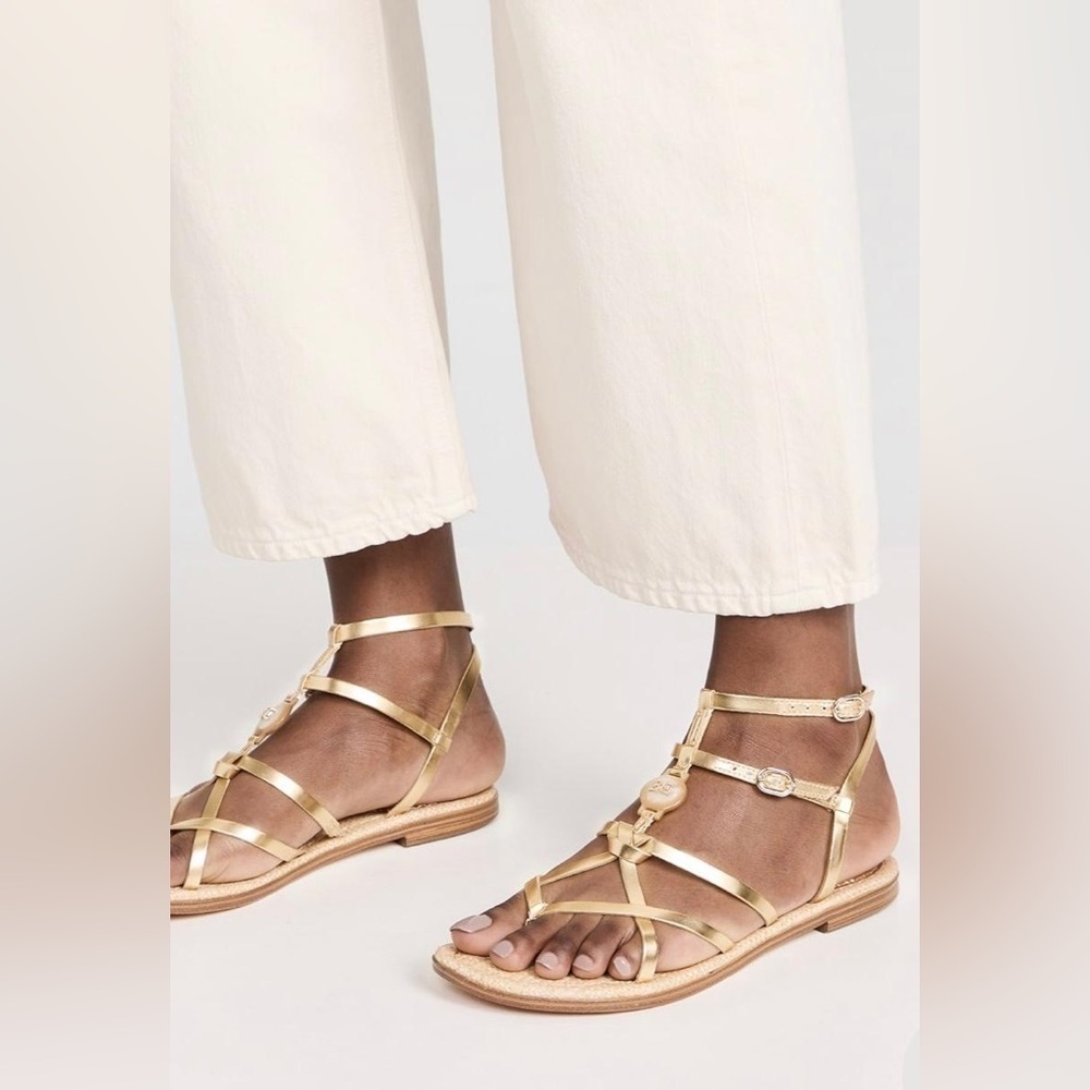 Sam Edelman Gwen Gold Metallic Caged Thong Strappy Gladiator Sandals NWT